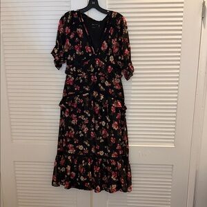 ASOS Black Midi Dress with Floral Print